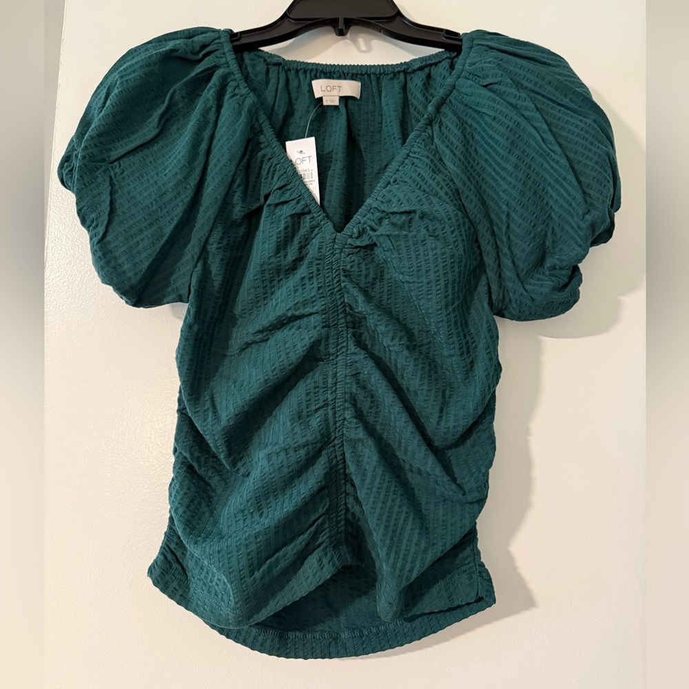 LOFT Emerald Bubble Sleeve Blouse